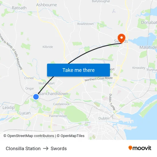 Clonsilla Station to Swords map