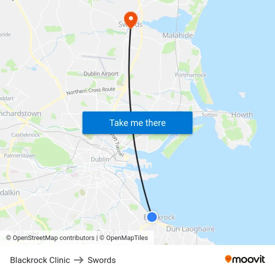 Blackrock Clinic to Swords map