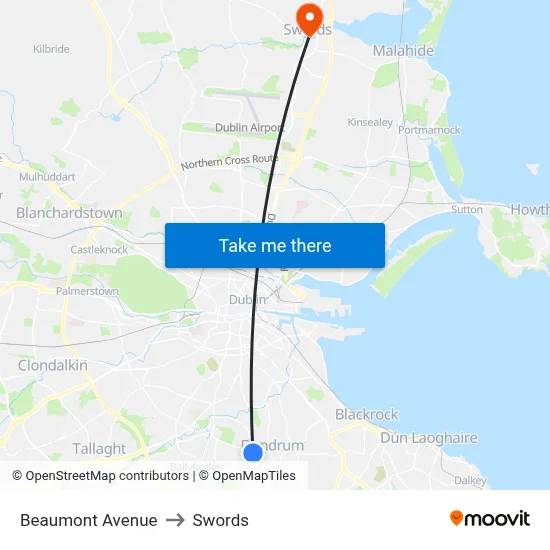Beaumont Avenue to Swords map