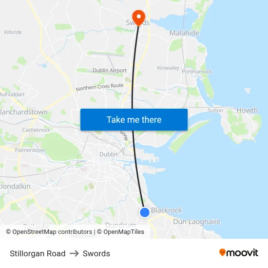 Stillorgan Road to Swords map