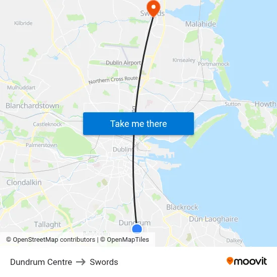 Dundrum Centre to Swords map
