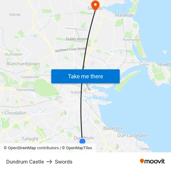 Dundrum Castle to Swords map