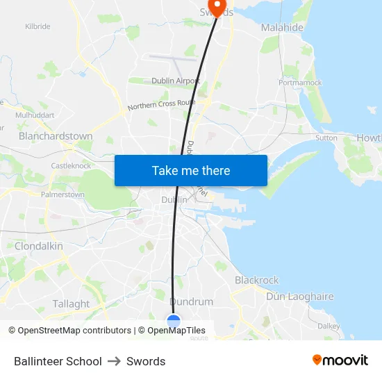 Ballinteer School to Swords map