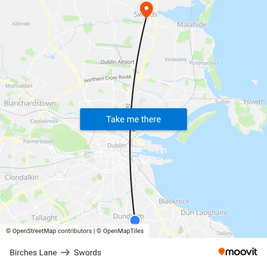 Birches Lane to Swords map