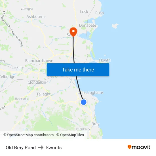Old Bray Road to Swords map
