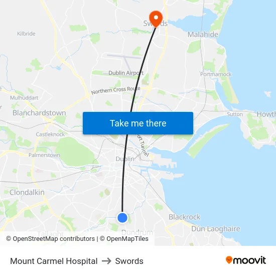 Mount Carmel Hospital to Swords map