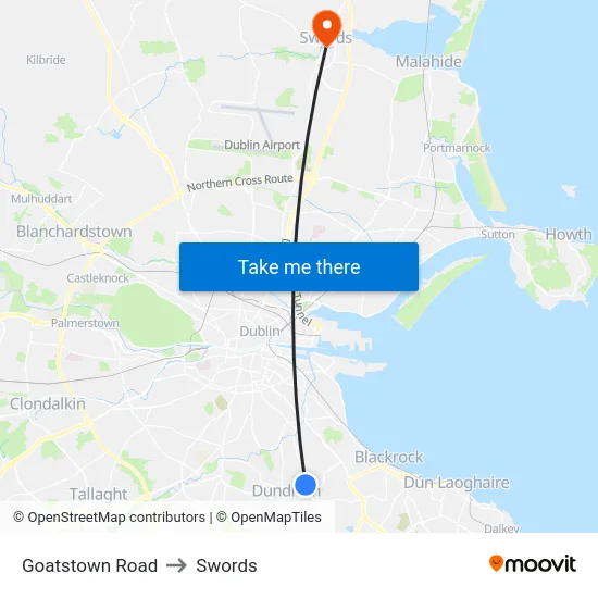 Goatstown Road to Swords map