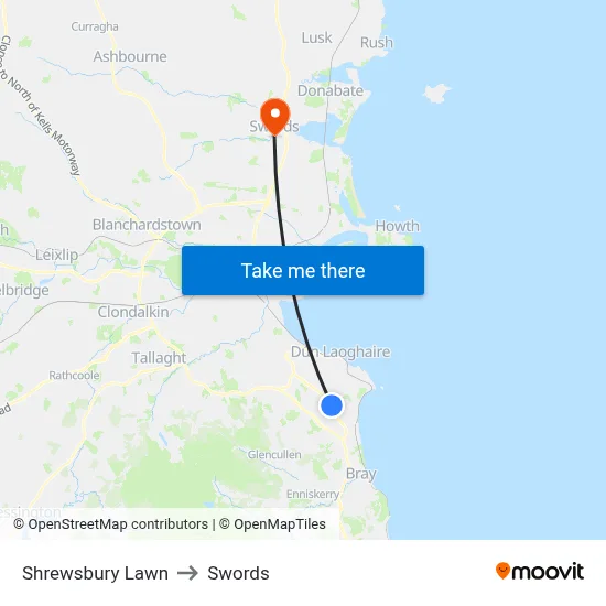 Shrewsbury Lawn to Swords map