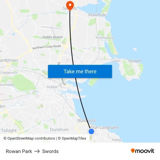 Rowan Park to Swords map