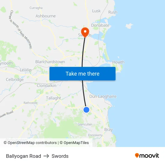 Ballyogan Road to Swords map