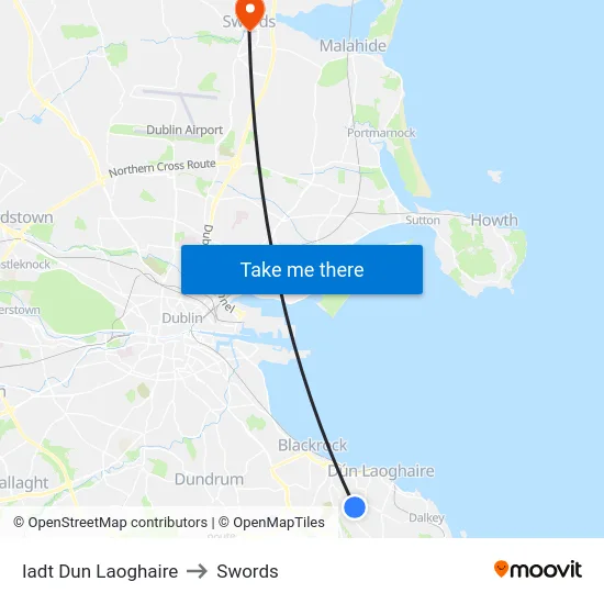 Iadt Dun Laoghaire to Swords map