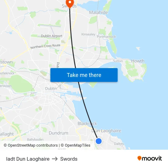 Iadt Dun Laoghaire to Swords map