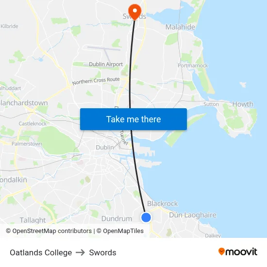 Oatlands College to Swords map