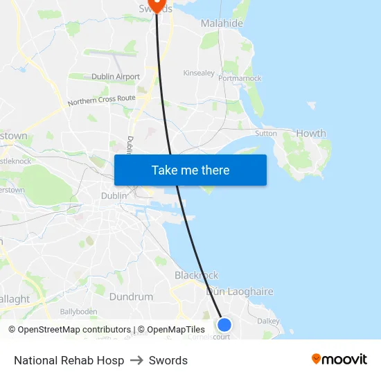 National Rehab Hosp to Swords map