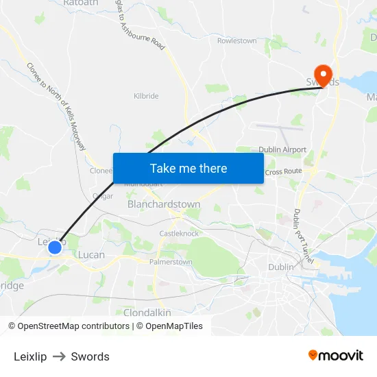 Leixlip to Swords map