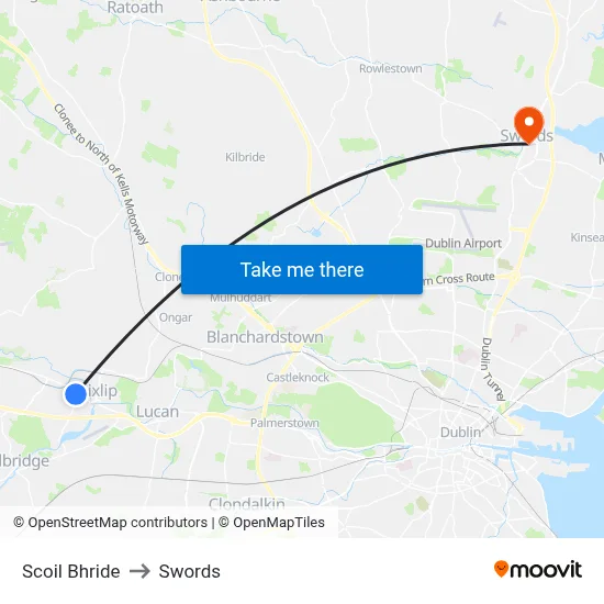 Scoil Bhride to Swords map
