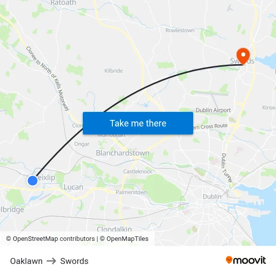 Oaklawn to Swords map
