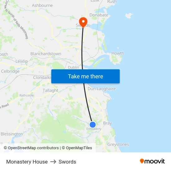 Monastery House to Swords map