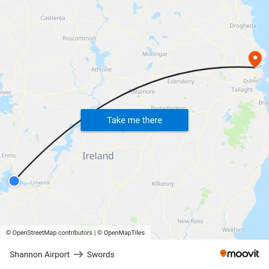 Shannon Airport to Swords map