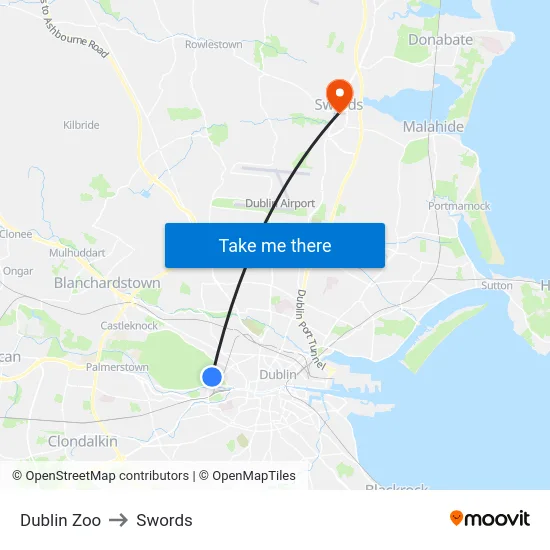 Dublin Zoo to Swords map