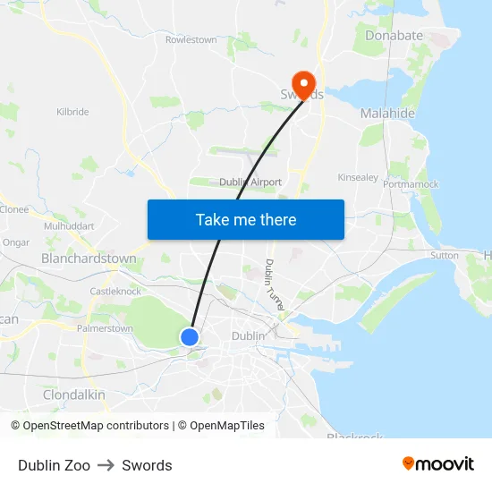 Dublin Zoo to Swords map