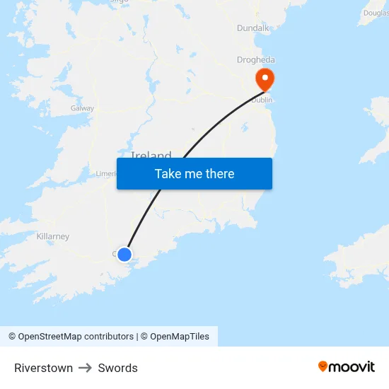 Riverstown to Swords map