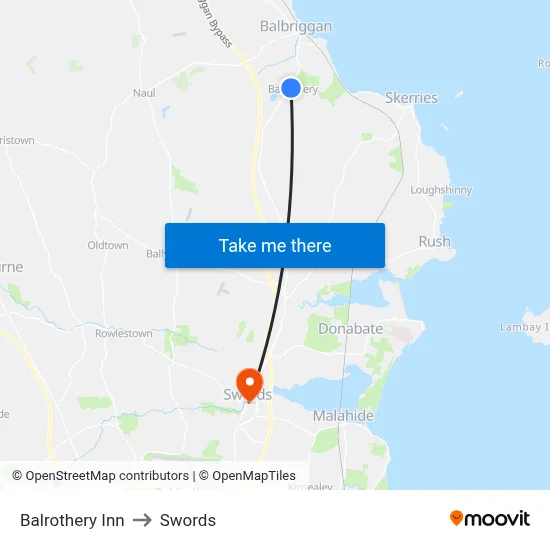 Balrothery Inn to Swords map