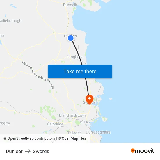 Dunleer to Swords map