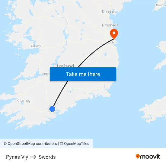 Pynes Vly to Swords map