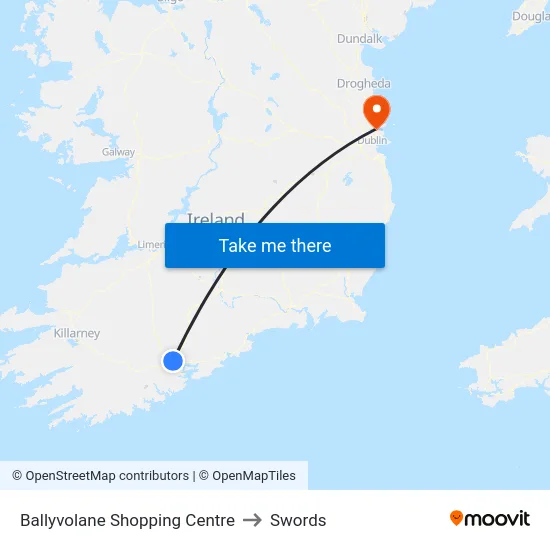 Ballyvolane Shopping Centre to Swords map