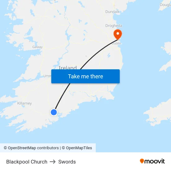 Blackpool Church to Swords map