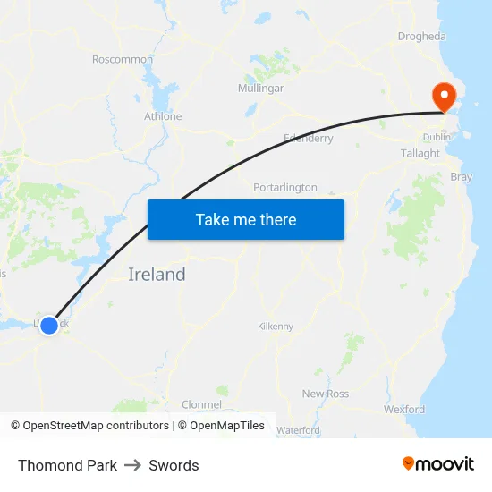Thomond Park to Swords map