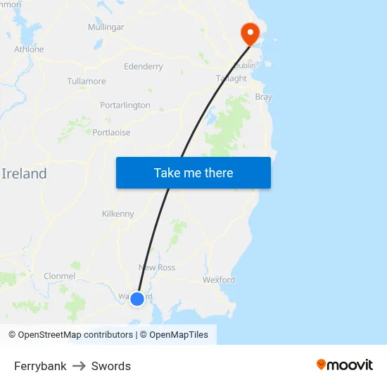 Ferrybank to Swords map