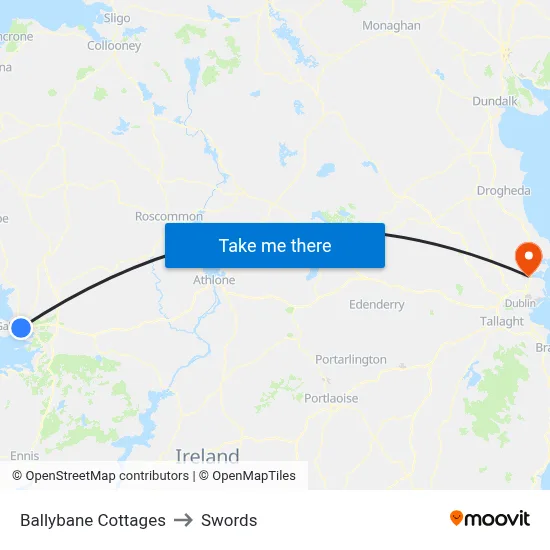 Ballybane Cottages to Swords map