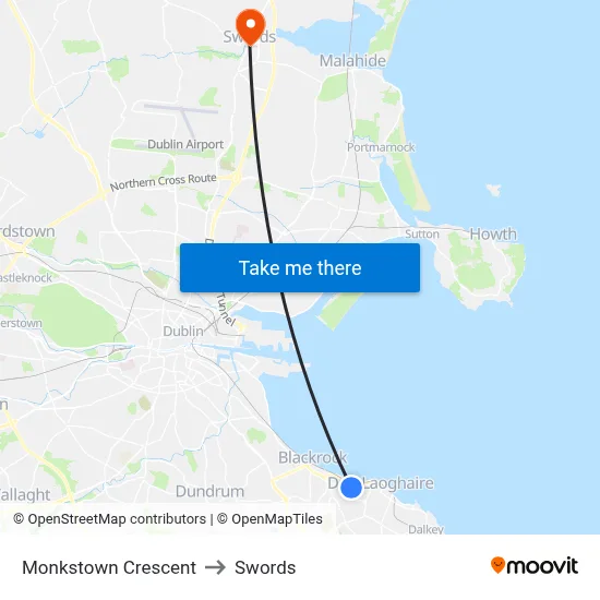 Monkstown Crescent to Swords map