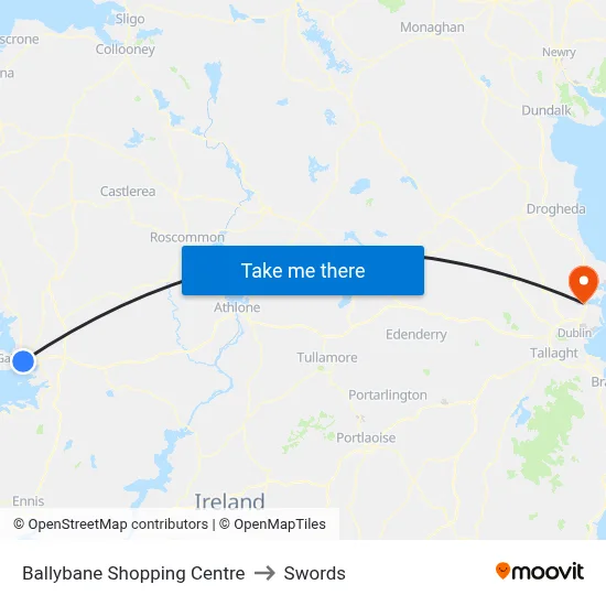 Ballybane Shopping Centre to Swords map