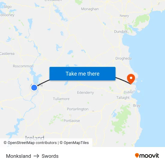 Monksland to Swords map