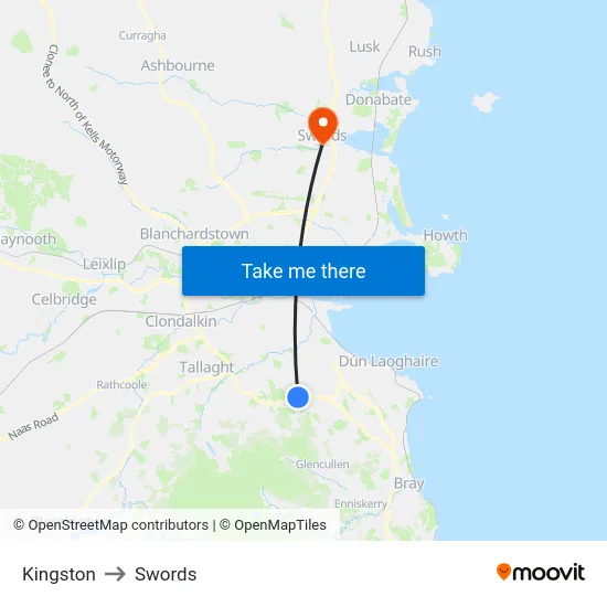 Kingston to Swords map