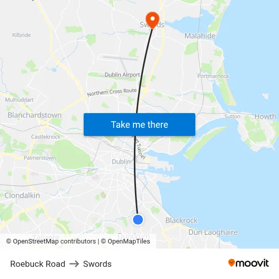 Roebuck Road to Swords map