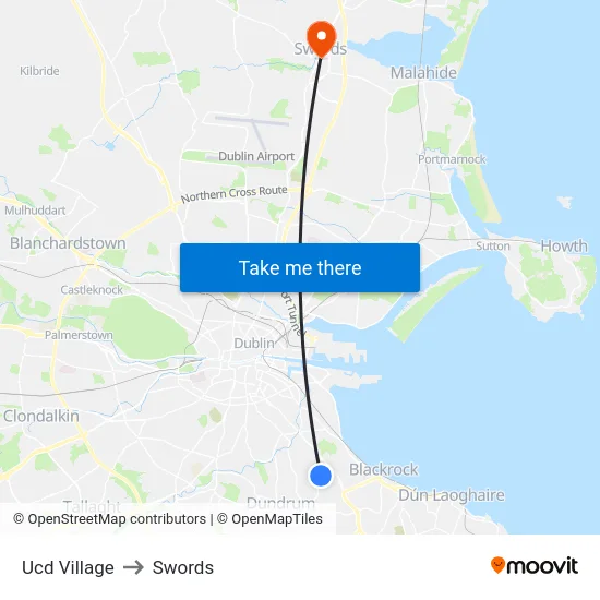 Ucd Village to Swords map