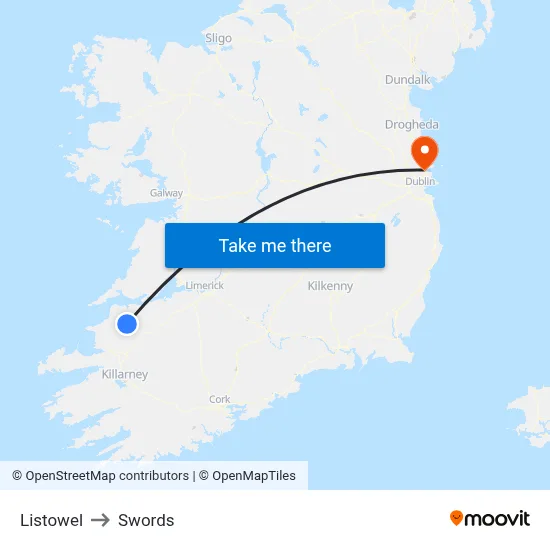 Listowel to Swords map