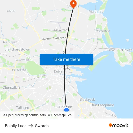 Balally Luas to Swords map