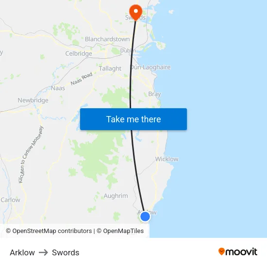 Arklow to Swords map