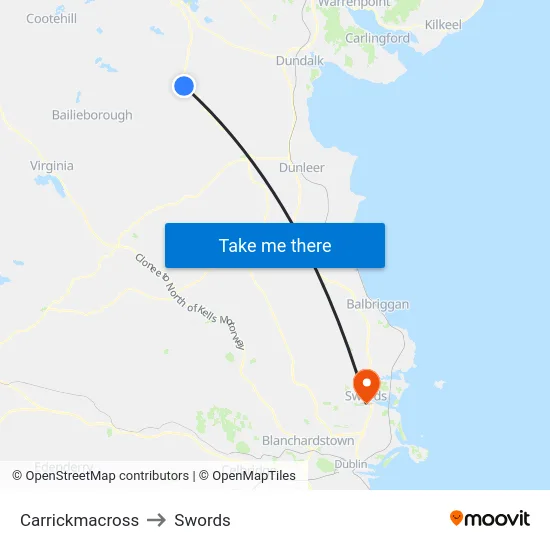 Carrickmacross to Swords map