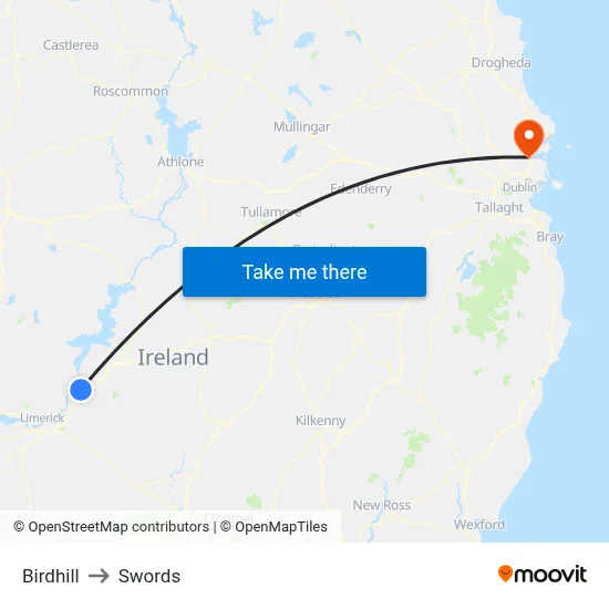 Birdhill to Swords map