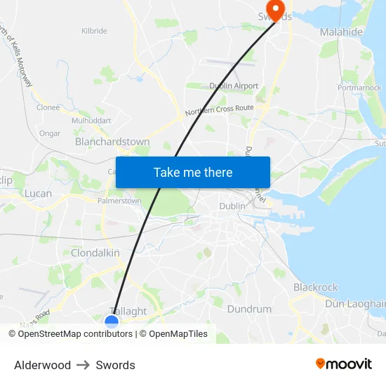 Alderwood to Swords map