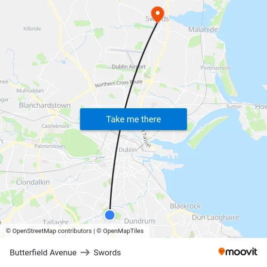 Butterfield Avenue to Swords map