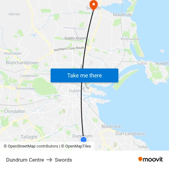 Dundrum Centre to Swords map