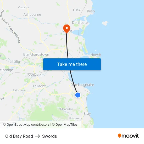 Old Bray Road to Swords map