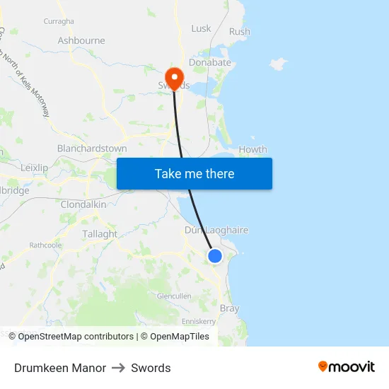 Drumkeen Manor to Swords map